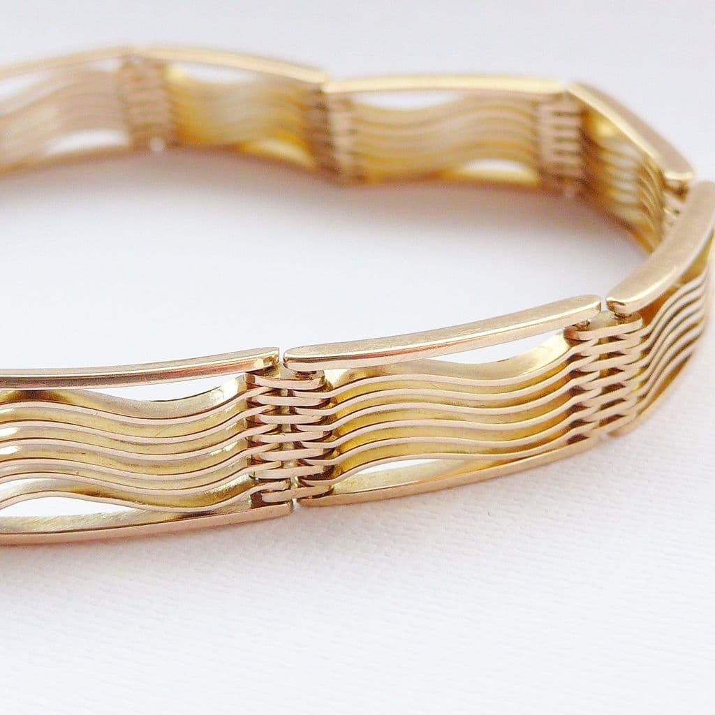 Unusual Antique Art Deco 9ct Yellow Gold Bracelet Heart Padlock Heavy c